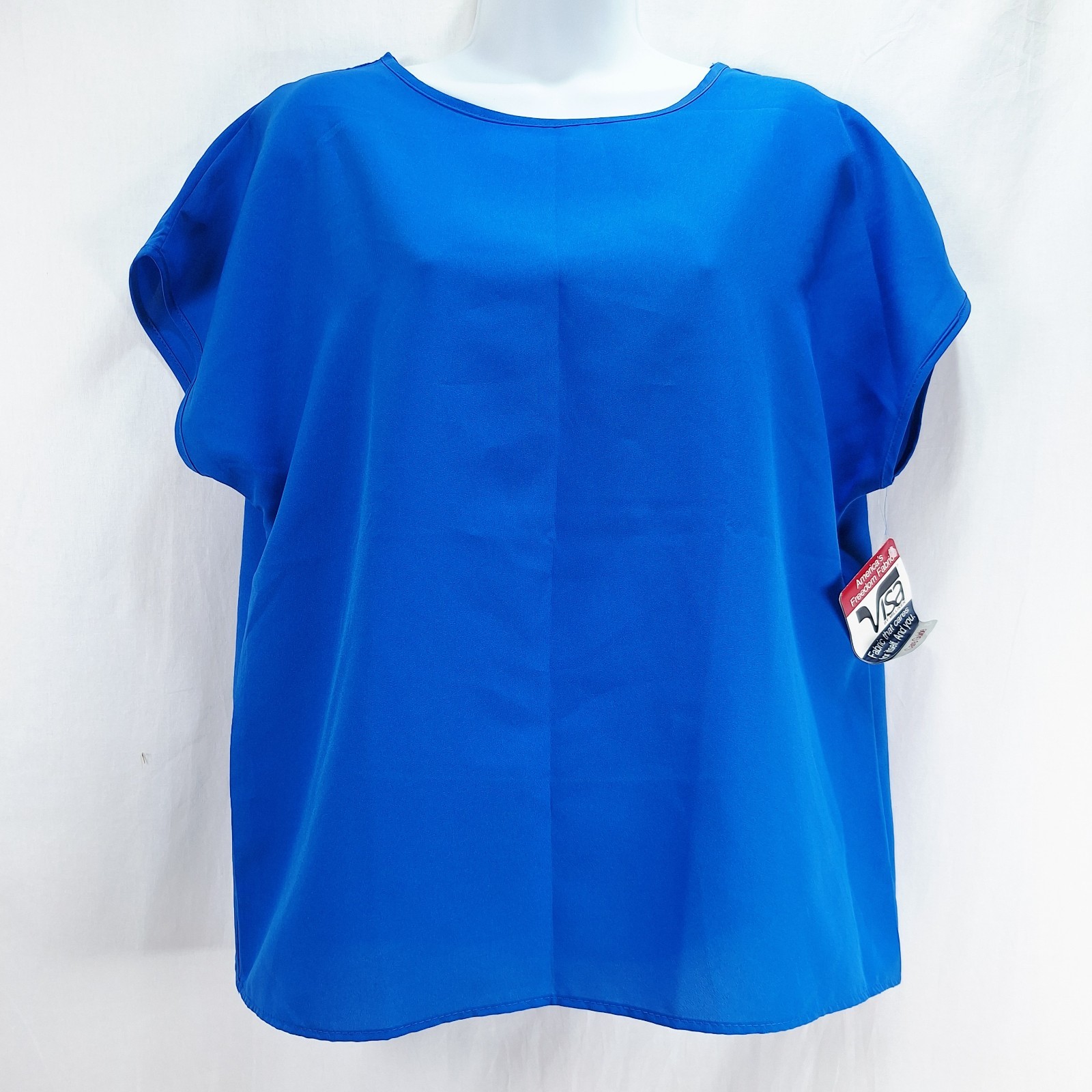 New NOS Vicky Wayne Vintage Size 12 Bright Blue Crew Neckline Shell Blouse Shirt
