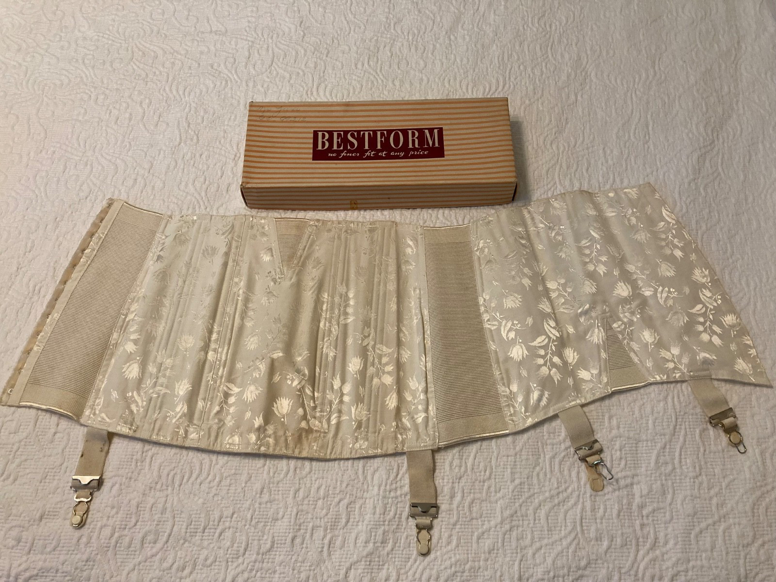 Vintage 60s BEST FORM Waist Nipper/Girdle w/ Garters Satin Floral In Box Size 30