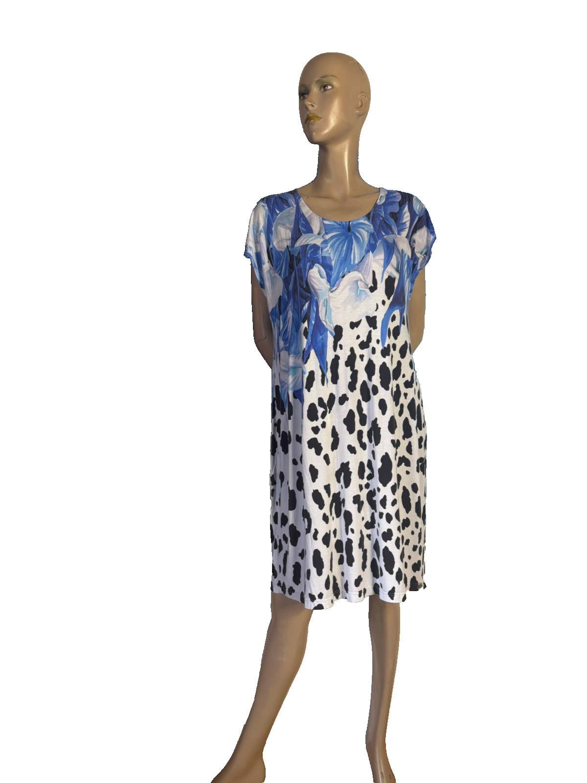 Louis Féraud dress jersey blue white size 40/42 designer print viscose Paris