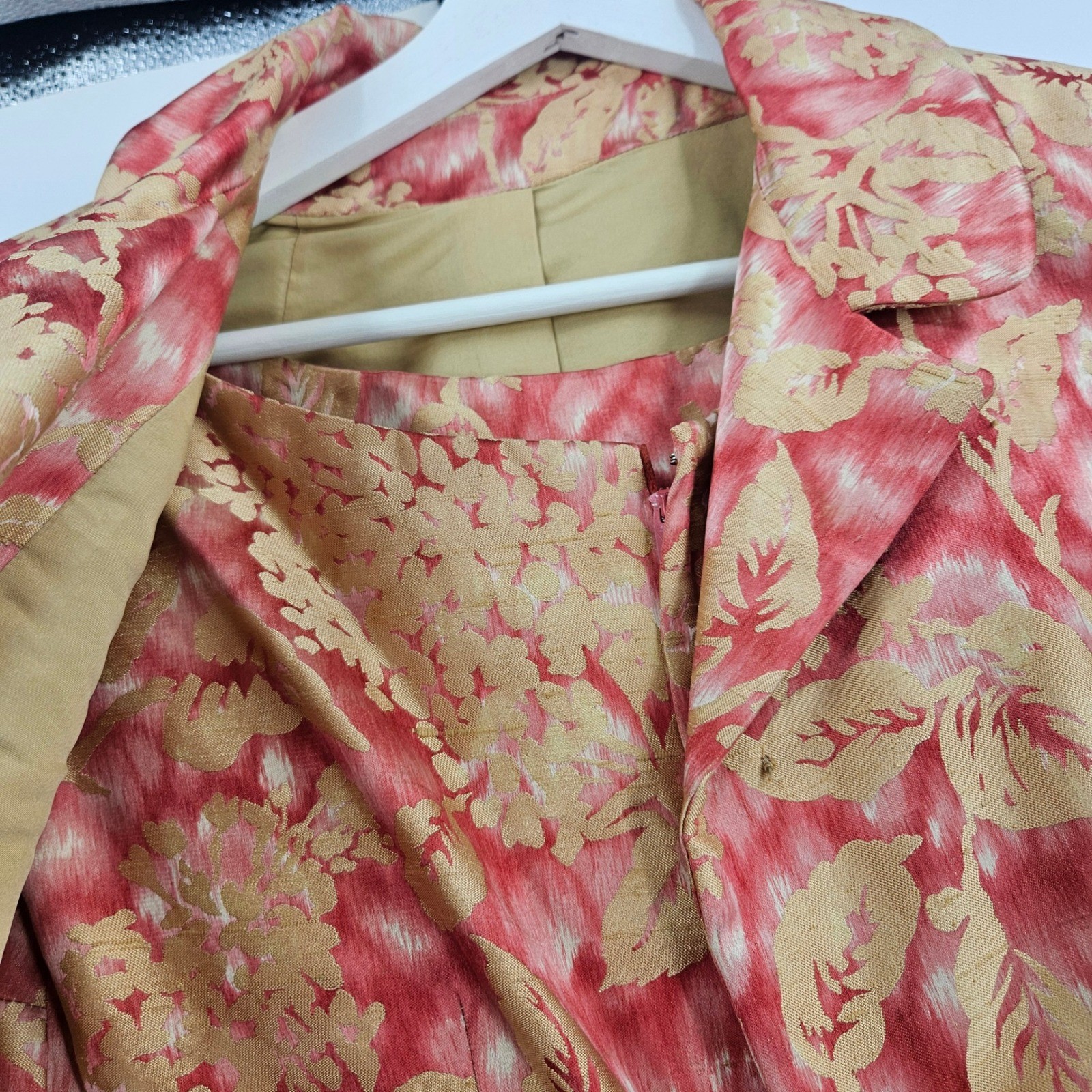 Vintage 1950s Mollie Parnis Dress Set Pink Gold Floral Brocade Office Mad Men XS