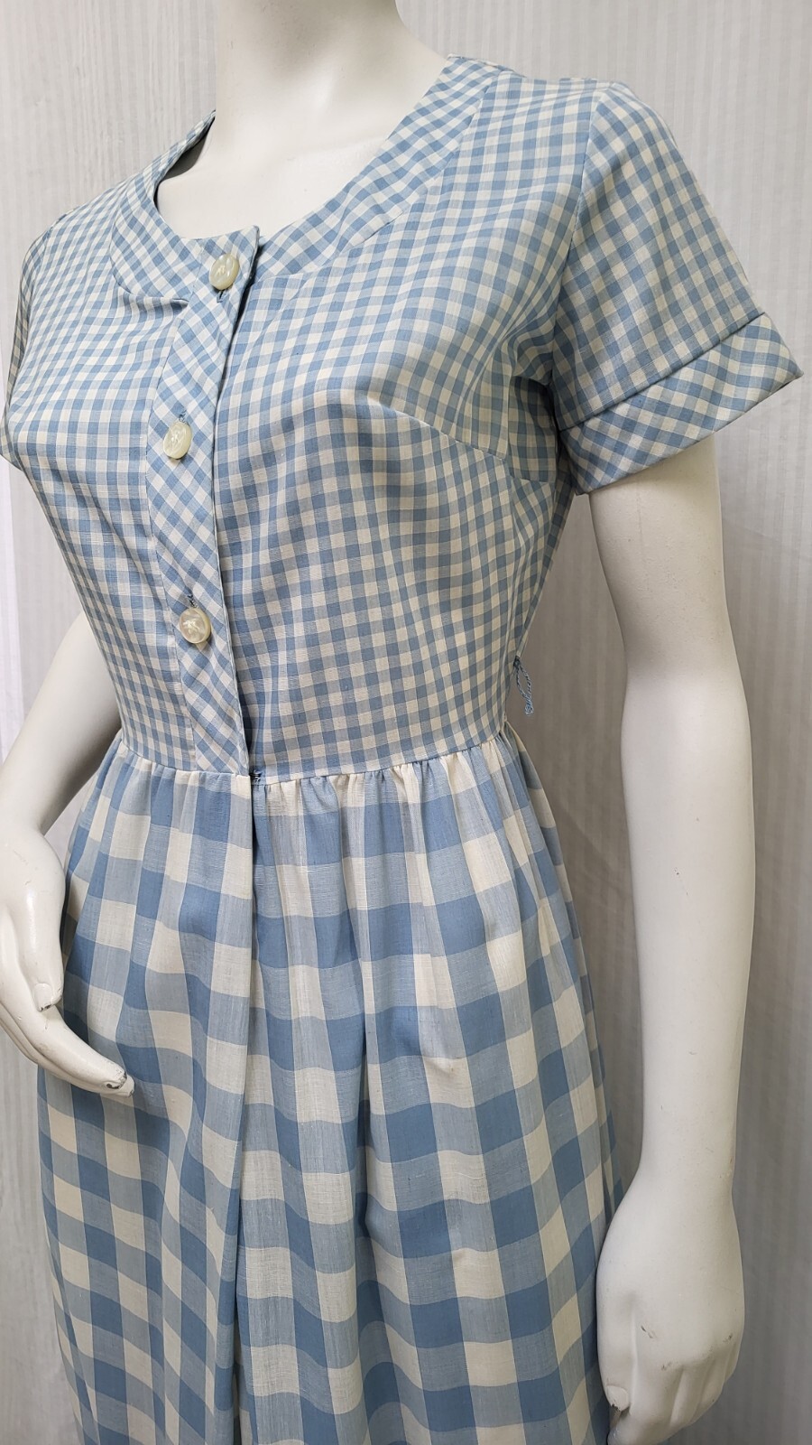 Vintage 1950/60s AREE CLASSICS Blue Gingham Check Maxi Dress – Size S/M