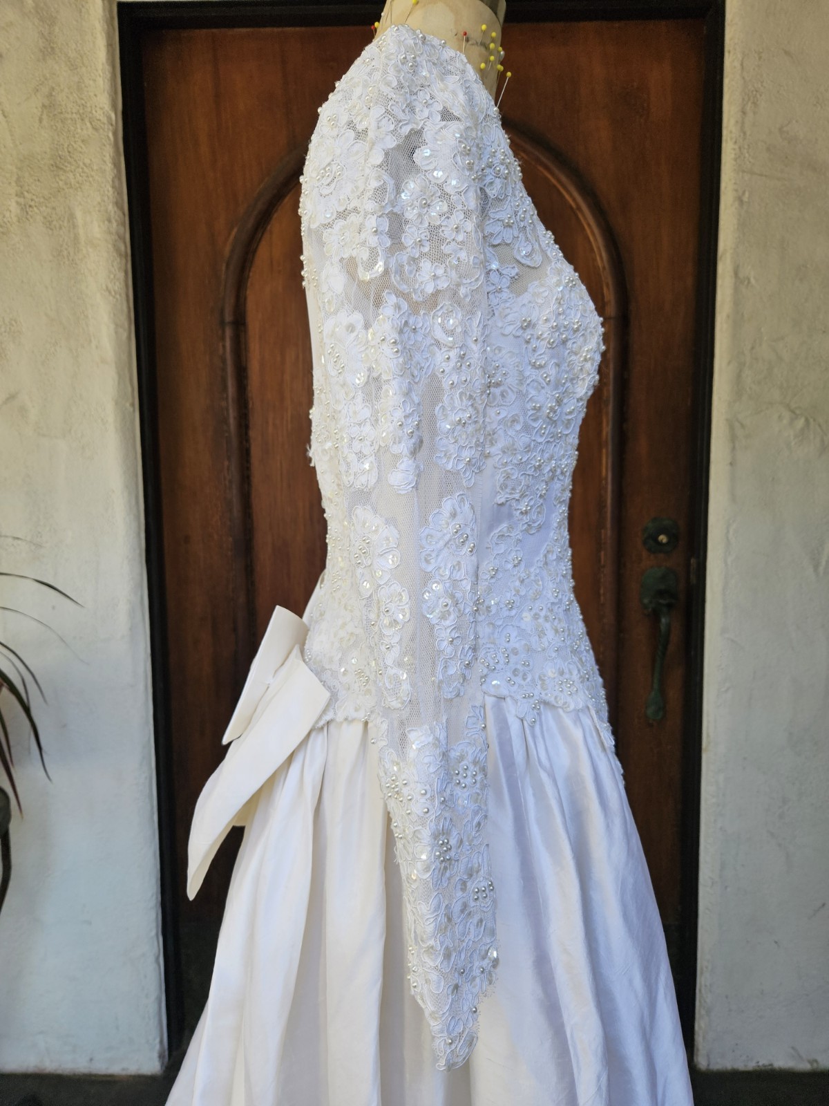 Vintage 90s Wedding Dress Princess Ballgown Basque Waist Silk Dupioni Size 10