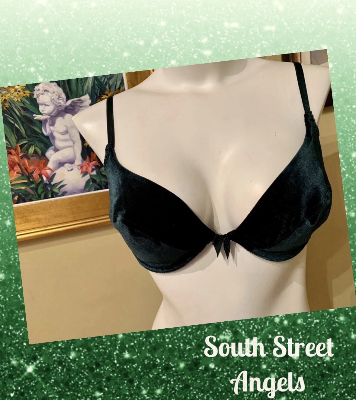 VINTAGE ENHANCE 9331~ EMERALD CARESS VELVET UNDERWIRE BRA ~ SIZE 36C