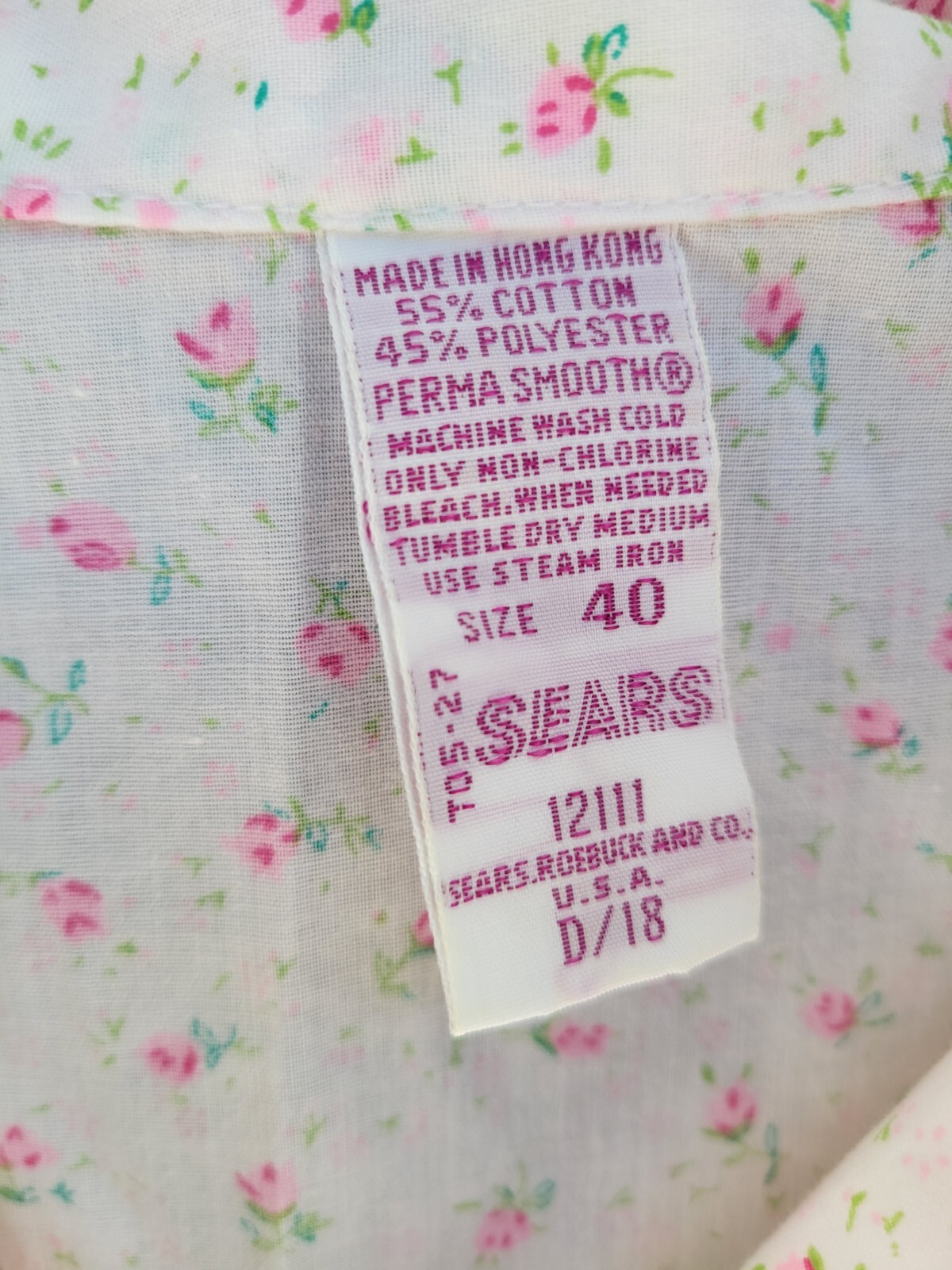 VTG Sears Pajama Top Bed Jacket Size 40 Button Front Perma Smooth Coastal Floral