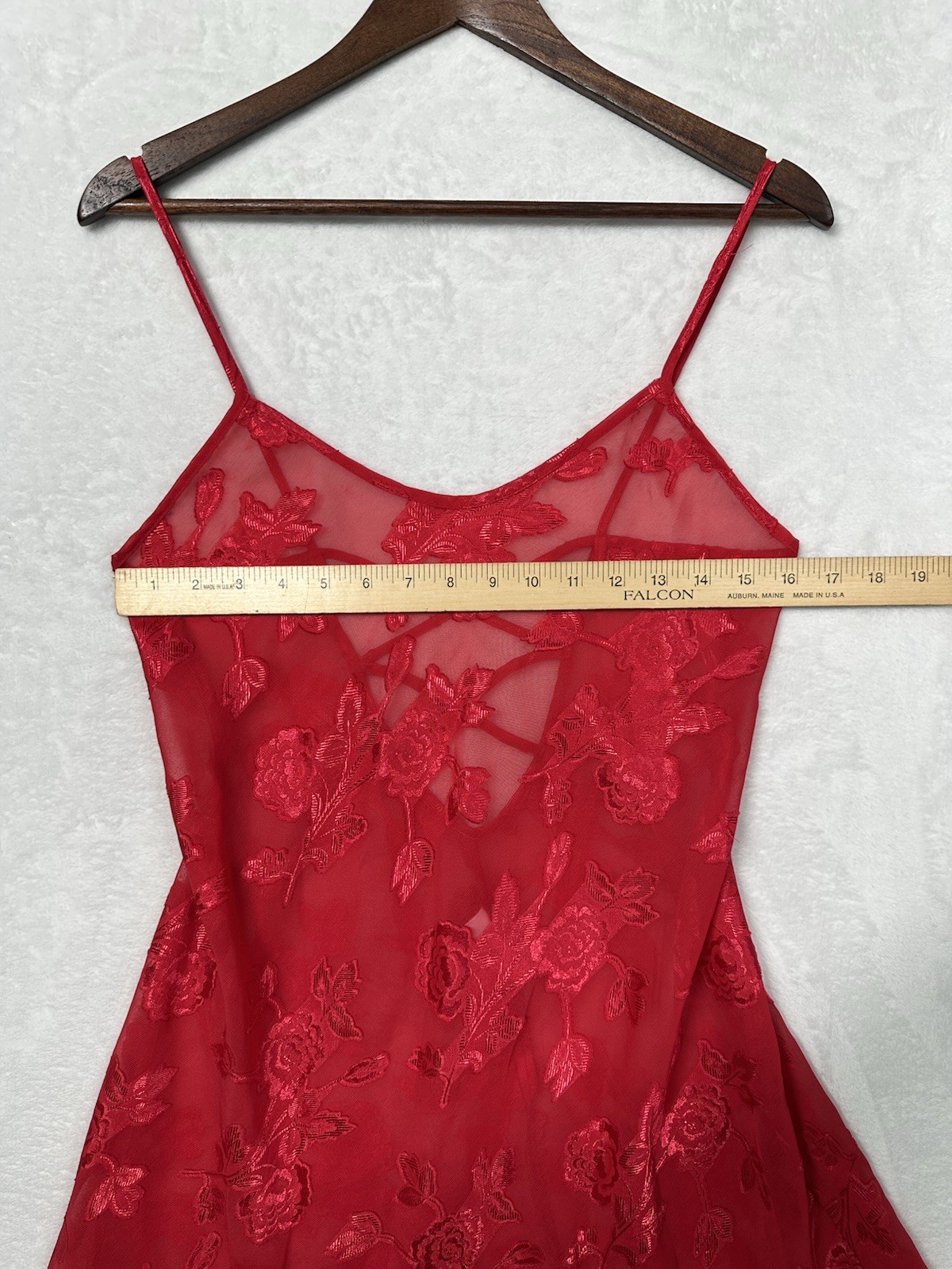 Vintage Secret Treasures Red Floral Sheer Babydoll Slip Dress Size Small Y2K