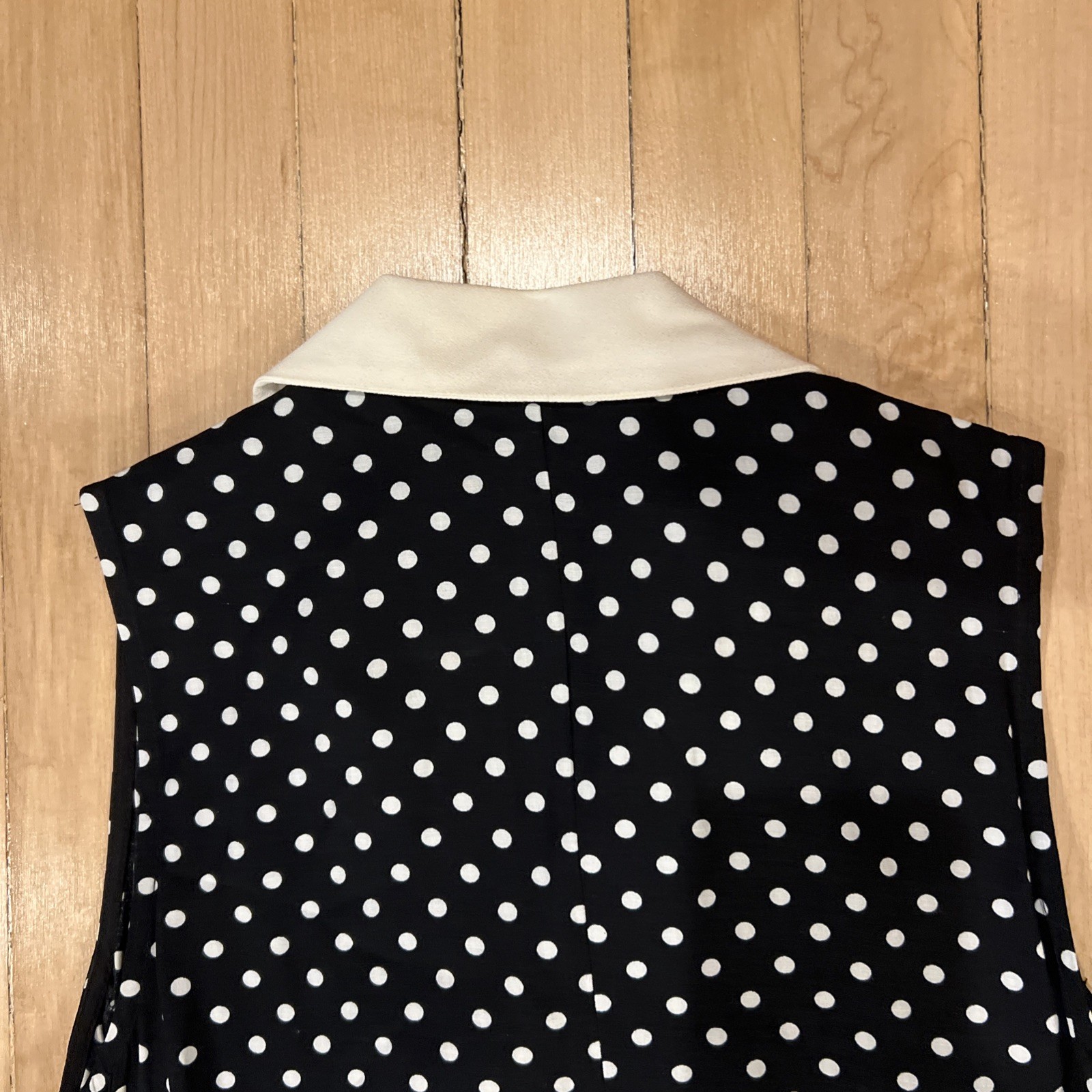 J.B.S. Ltd Black White Polka Dot Vtg Dress White Sailor Collar Sleeveless Sz 10