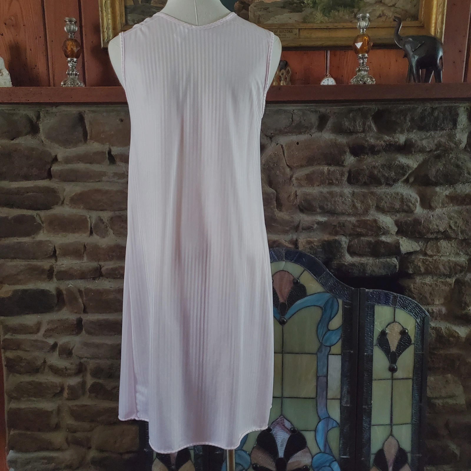 Vintage Sidney Bernstein USA Pink Nylon Nightgown Womens Small Shadow Stripe S