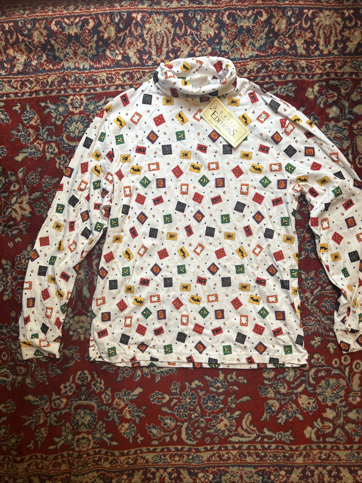 Vintage 90’s Basic Editions Halloween Stamps AOP Turtle Neck Shirt Deadstock L