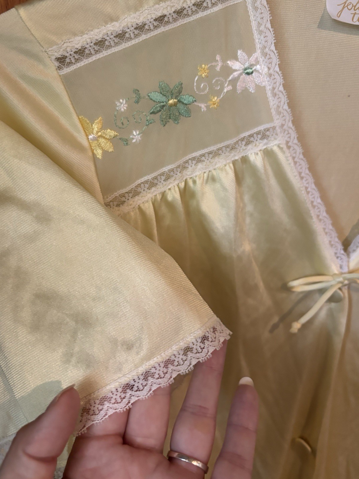 Vintage Jolie Two Yellow Embroidered Satin Lace Nightgown JCPenney Sz Small New