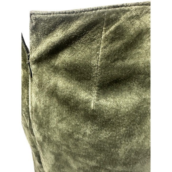 Vintage Y2K Lord & Taylor Olive Green Suede Leather Pencil Midi Skirt Size 6