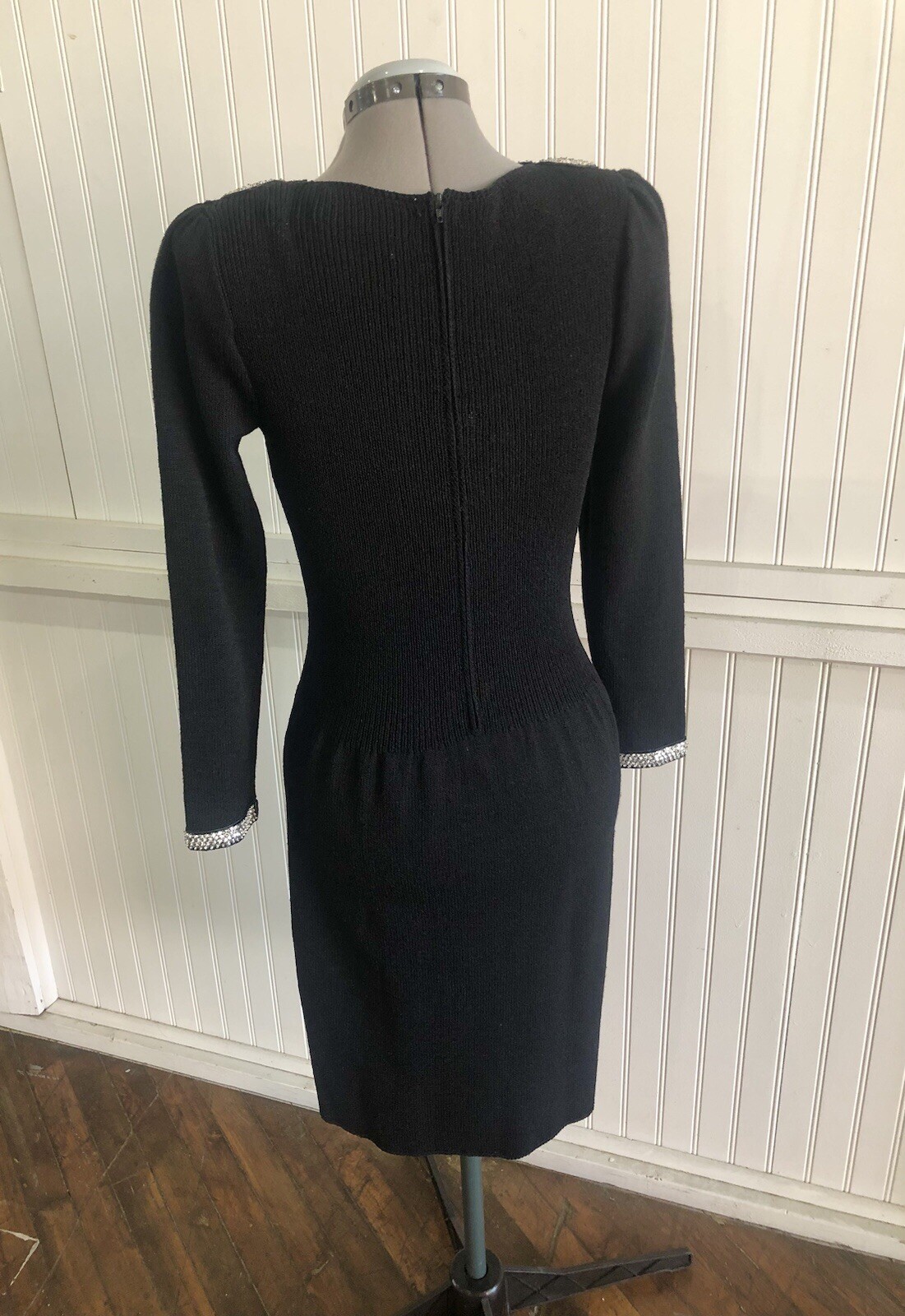 Vintage Black Knit Don Sayers For Wellmore Dress Silver Sequin Bow, *New Year’s