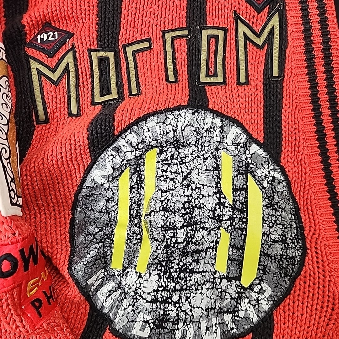 Vintage NO The JEANS REVOLT Red Embroidered funky Patched 80’s Cardigan LRG?