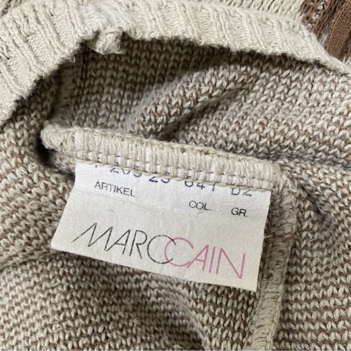 VINTAGE 1980s MARC CAIN KNIT SWEATER DRESS TAN BROWN COTTON LINEN BLEND S M EUC