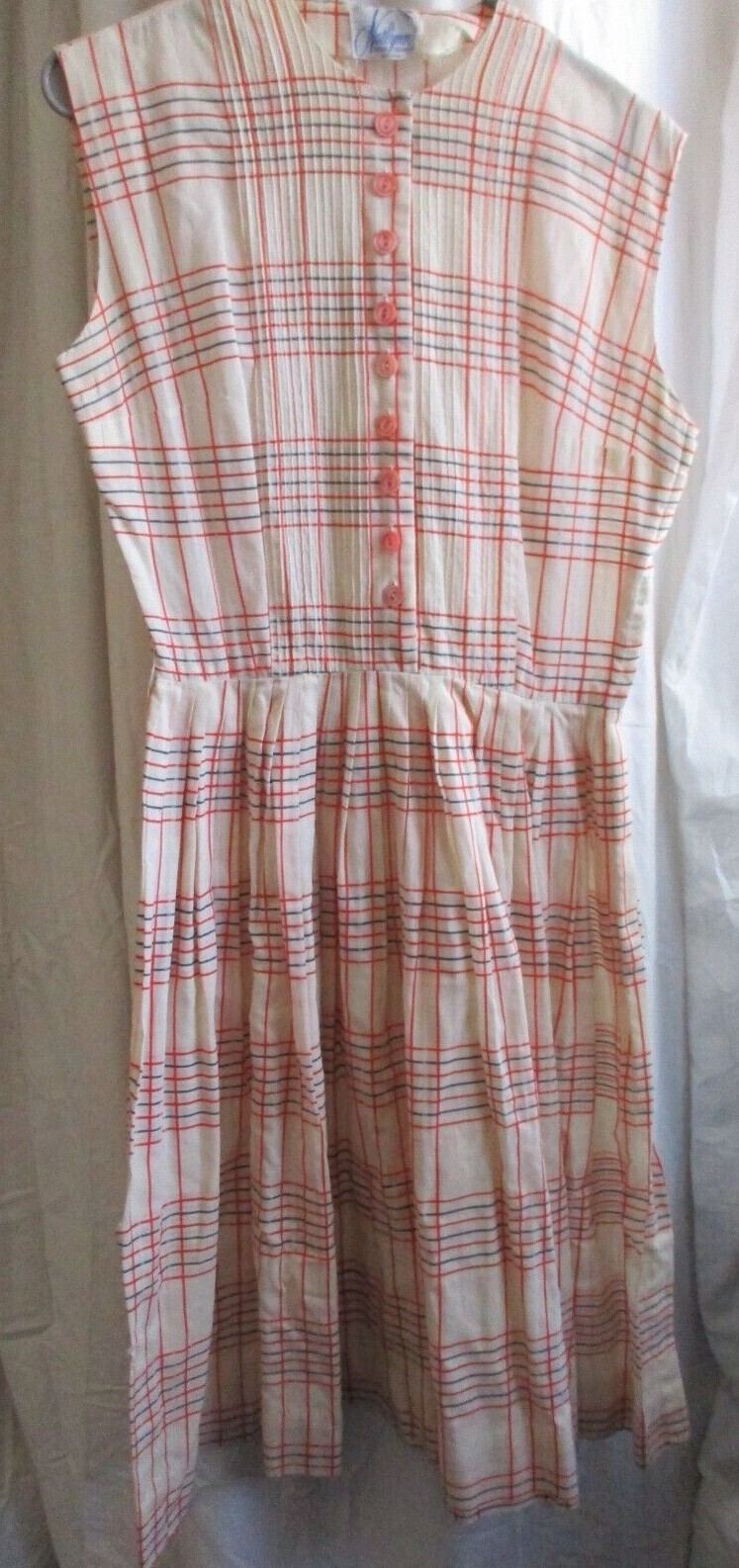Nathynn Vintage pleated plaid dress red white blue 1960s M women’s
