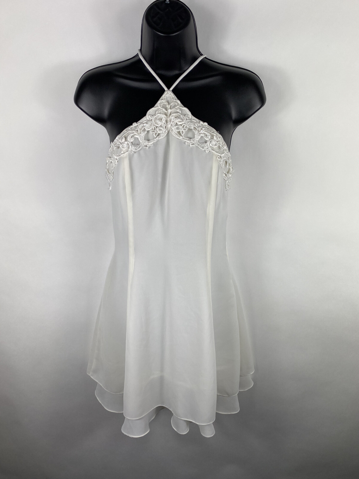 Vintage 90s Jessica McClintock Gunne Sax Ivory Chiffon Prom Dress Halter Hoco
