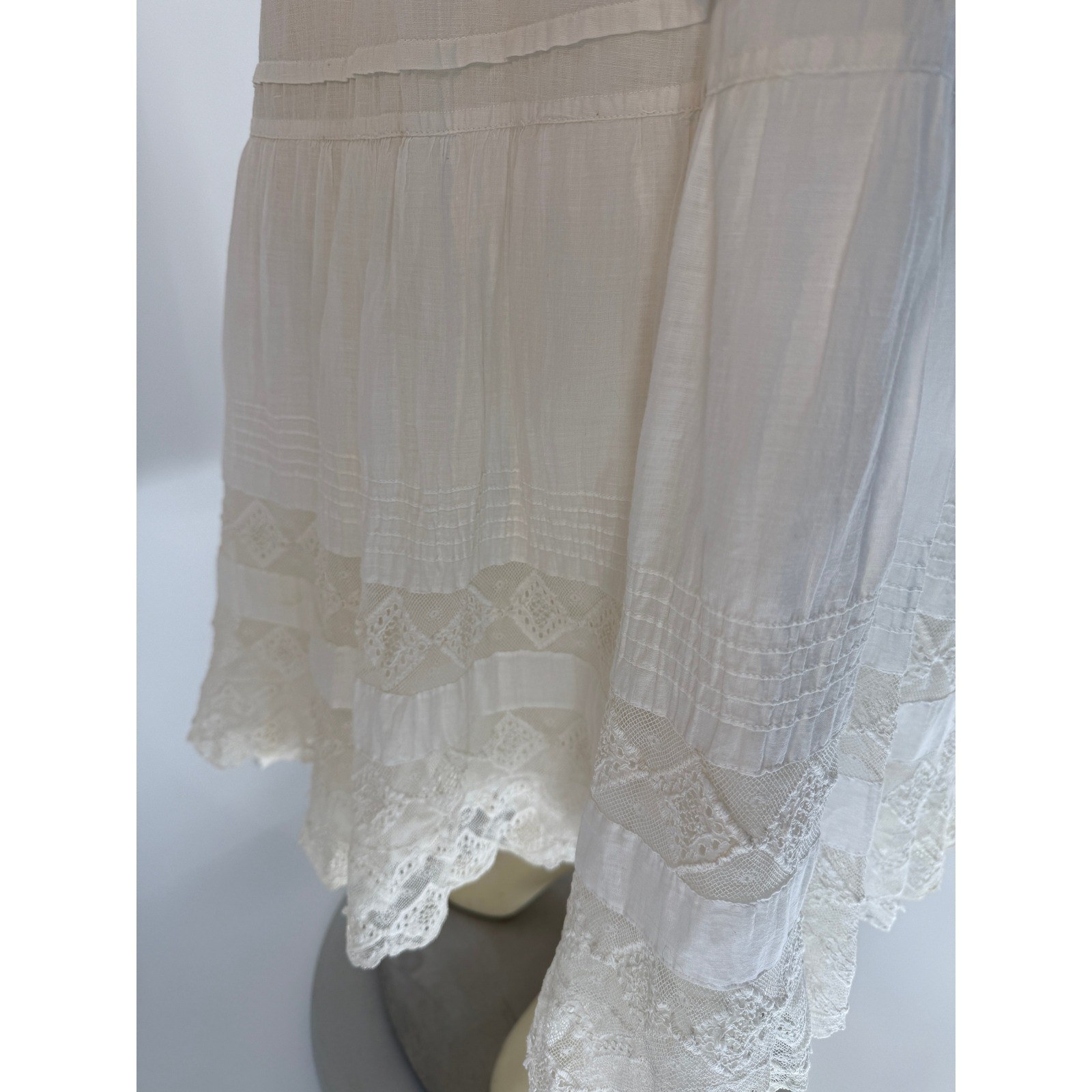 Antique Edwardian White Cotton Voile Petticoat Reticella Needle Lace 1880-1910