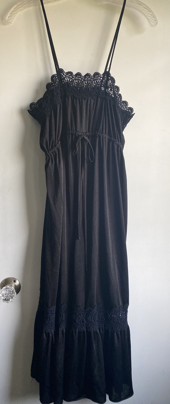 vintage black slip dress silky poly lace zip back goth vampire halloween