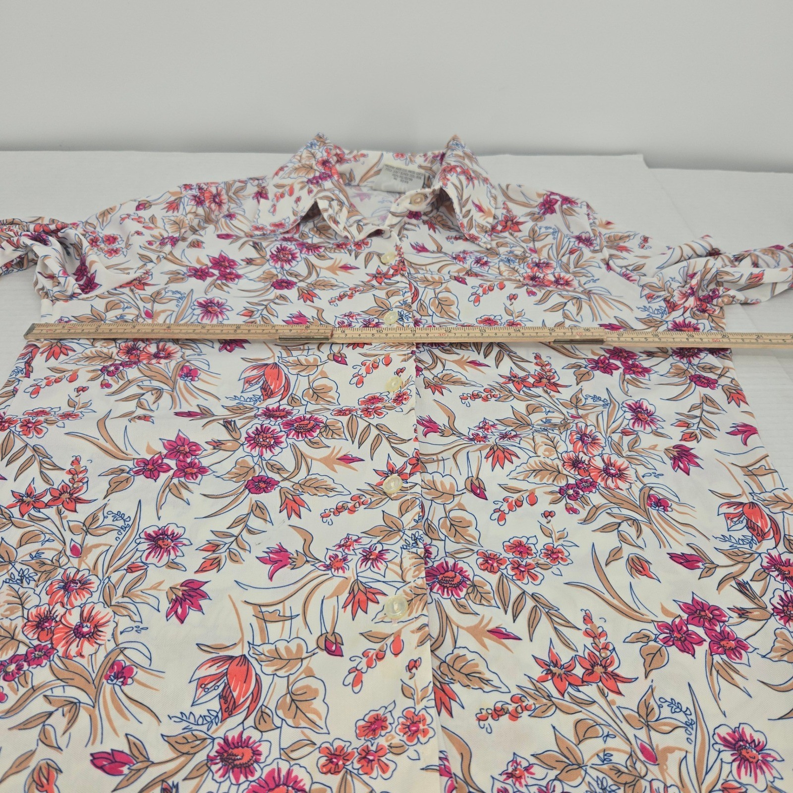 Sodi Floral Button Up Blouse Womens 18 Vintage 70s Retro Groovy Dagger Collar