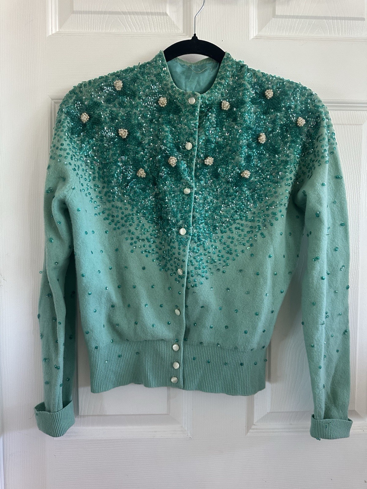 1950’s Vintage Teal Blue Cashmere/Wool blend Sweater With Silk Lining