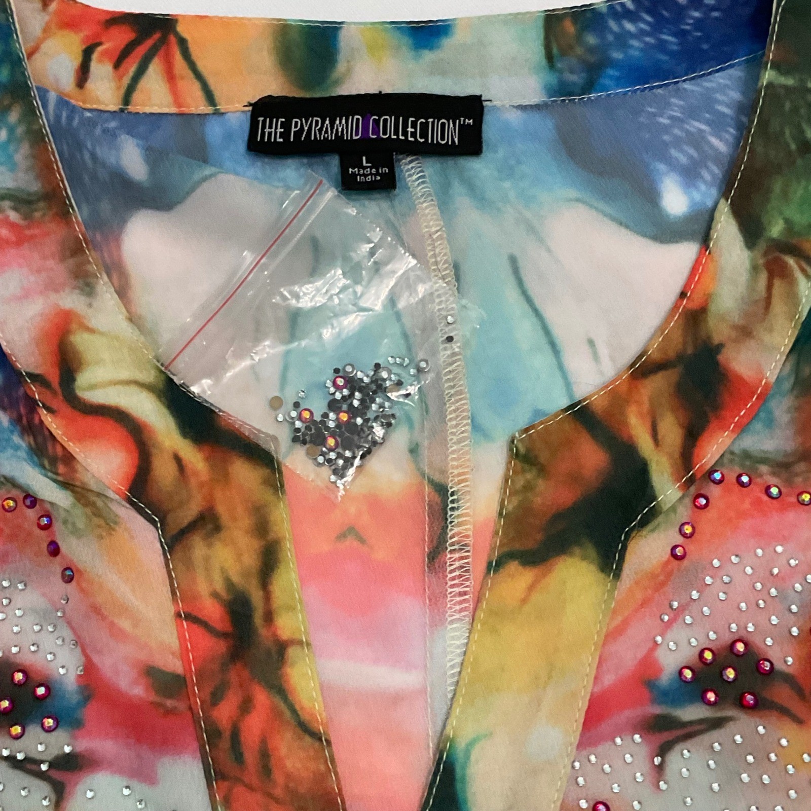 VTG Y2K PYRAMID Collection sheer BoHo floral shimmer tunic blouse fairy L NWOT