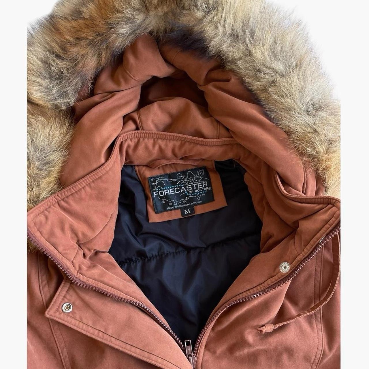 Vintage Forecaster of Boston Rust Brown Orange Real Fox Fur Hooded Parka Jacket