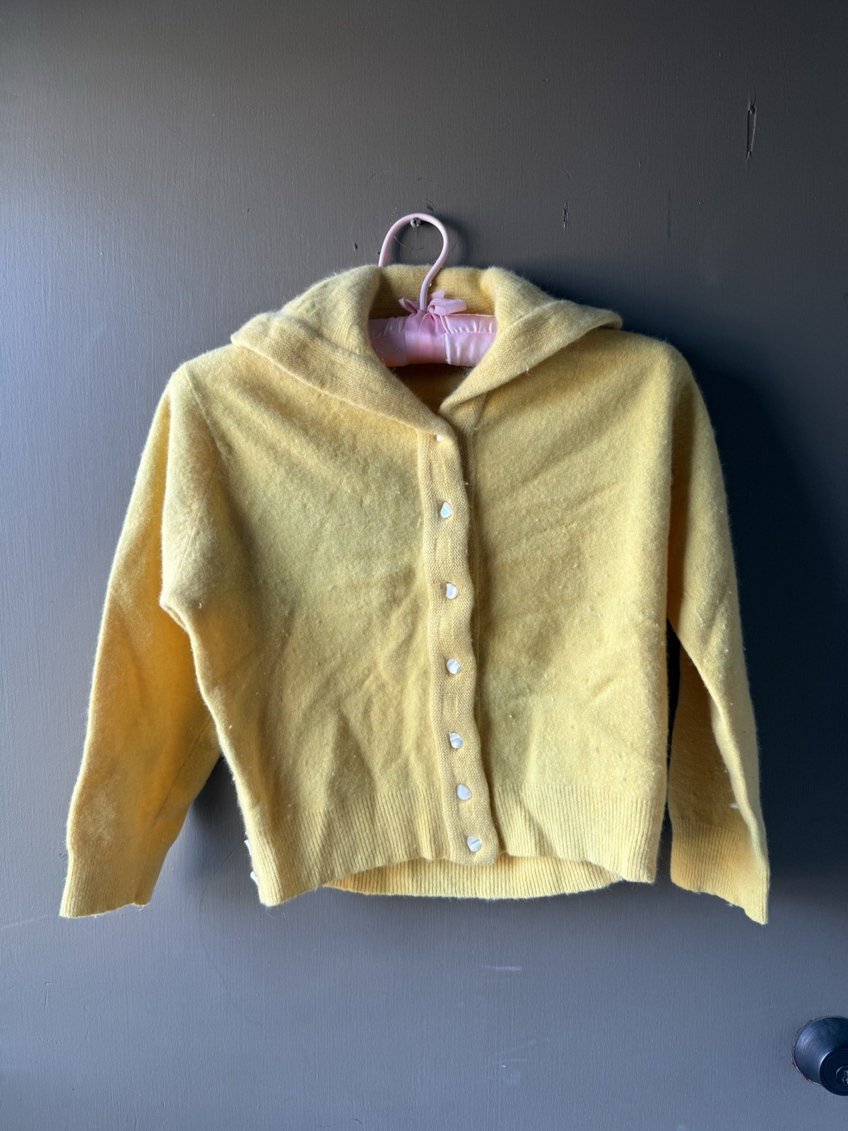 Vintage 1940s 1950s Wool Cardigan Sweater Button Up Rockabilly Womens Yellow