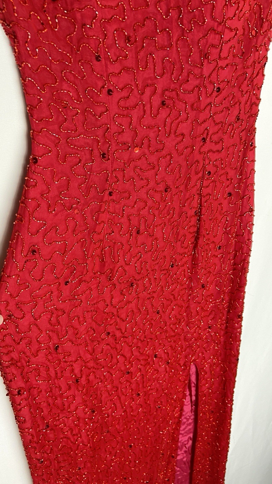 Vintage Andretta Donatello Womens Small Dress Red Beaded Silk Gown 90s Y2K Prom