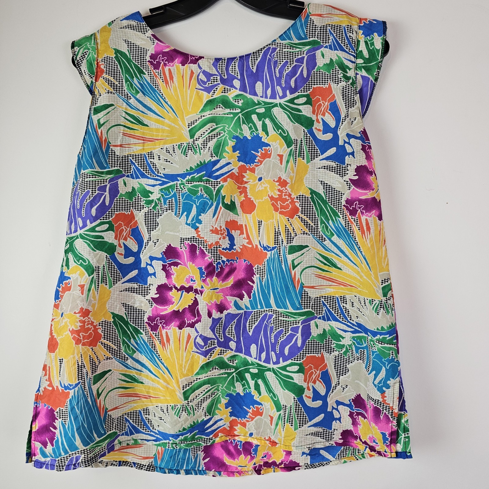 Regina Porter 80s VTG Silk Blouse Colorful M Miami Vice Floral Top Secretary