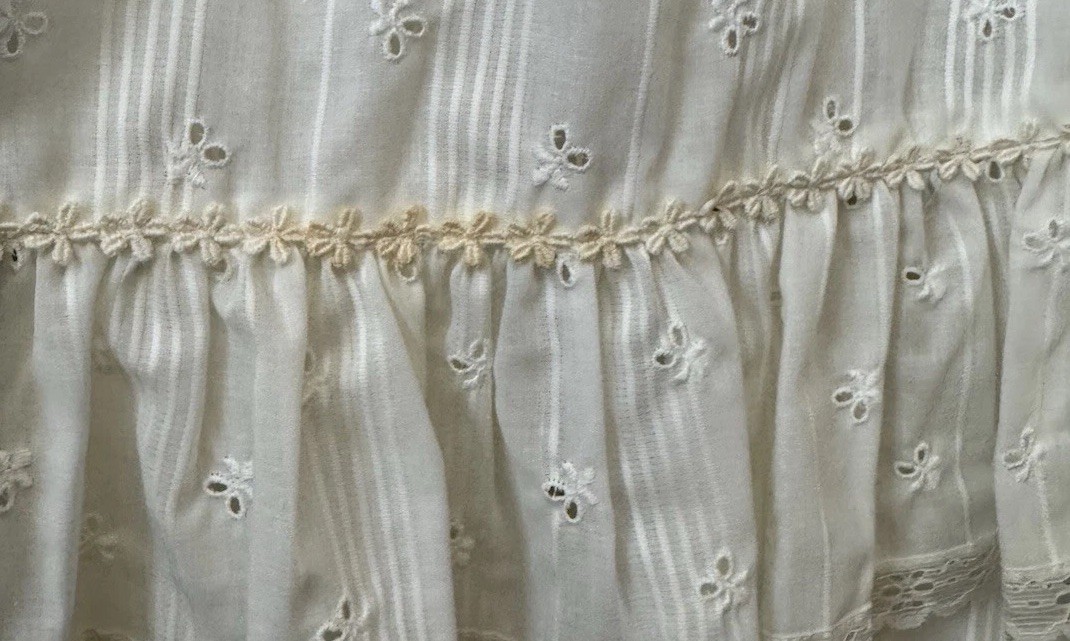 Vtg 70s Ivory Wedding Dress Prairie Cottage Core Peasant Bonnet Hat Veil Trek