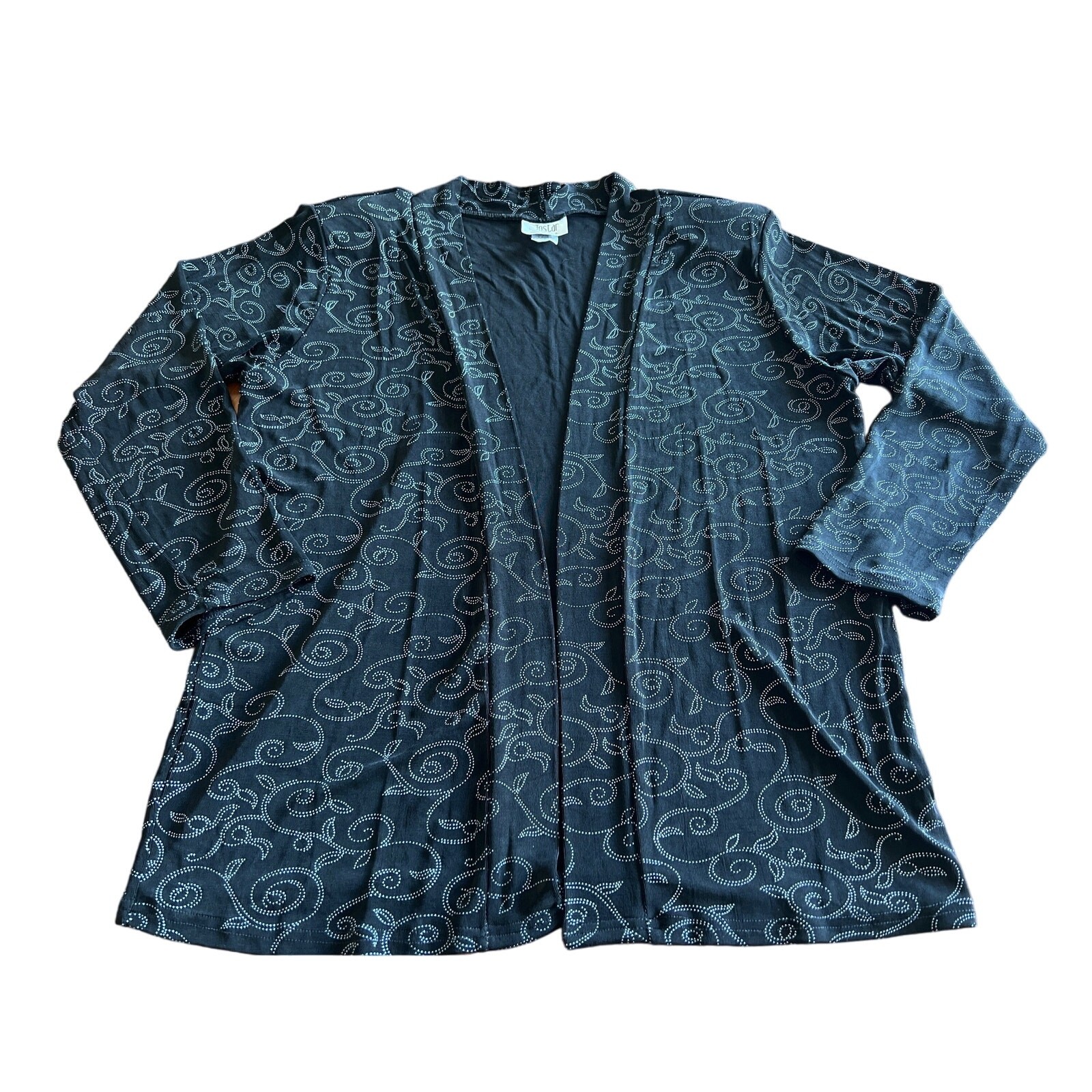 Jostar Vintage Black & White Print Slinky Open Front Jacket Top Size L Travel