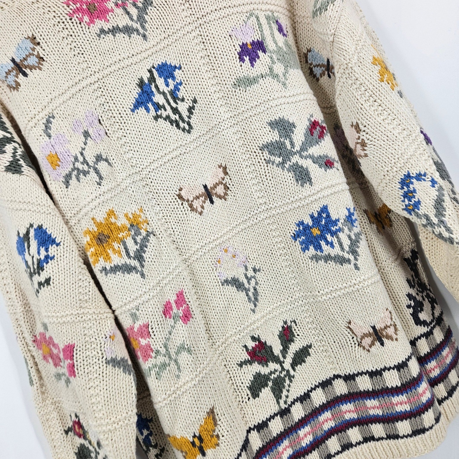 Vintage y2k Outback Red Grandma Sweater Cream Butterfly Floral Knit Pullover M