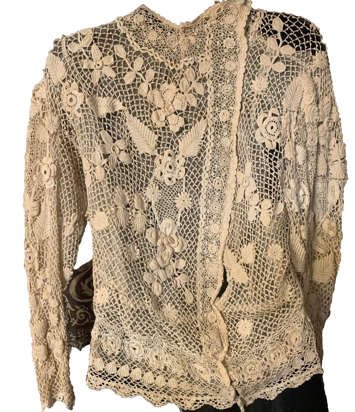 Antique Edwardian Irish Crochet Lace Blouse With High Collar Collectable