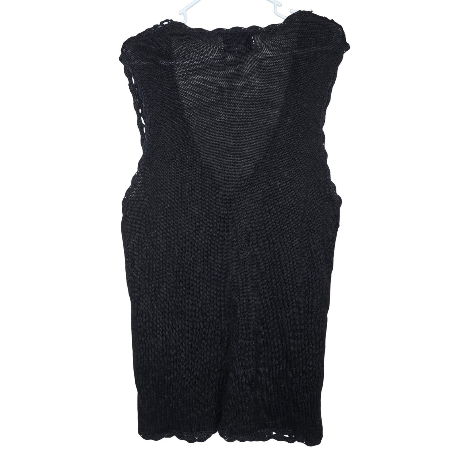 VTG Croquet Club Black Crochet Knit Sweater Vest Floral Ramie Cotton Large Boho