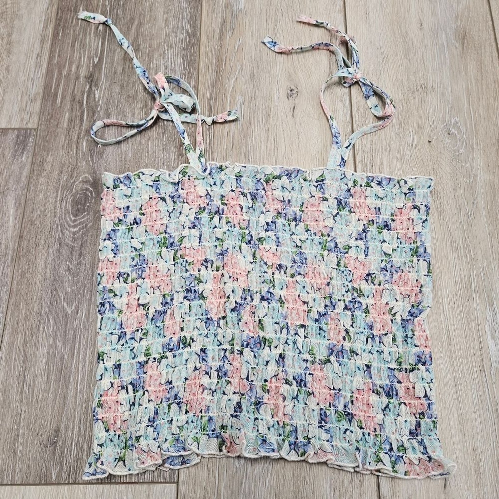 JC Penney Fashions Vintage Smocked Sheer Tank Top Floral Tie Women’s Medium