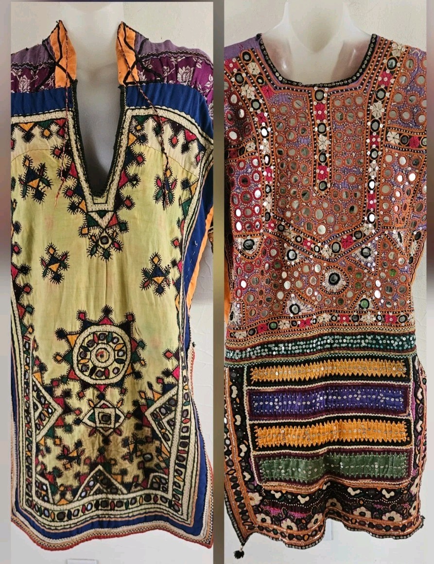 Vintage Kutch Gujarat India Tunic Blouse Handwoven Embroidery Mirror Womens S/M