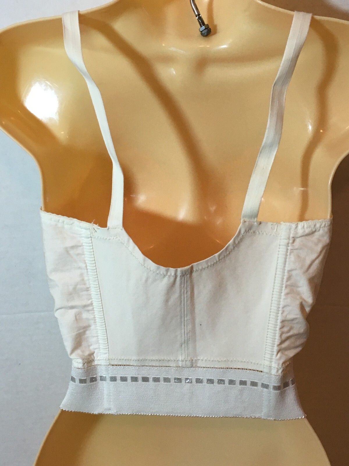 Vtg Cotton & SATIN Stitched Bustier Long Line Bra Top Floral Lace 34B Penneys