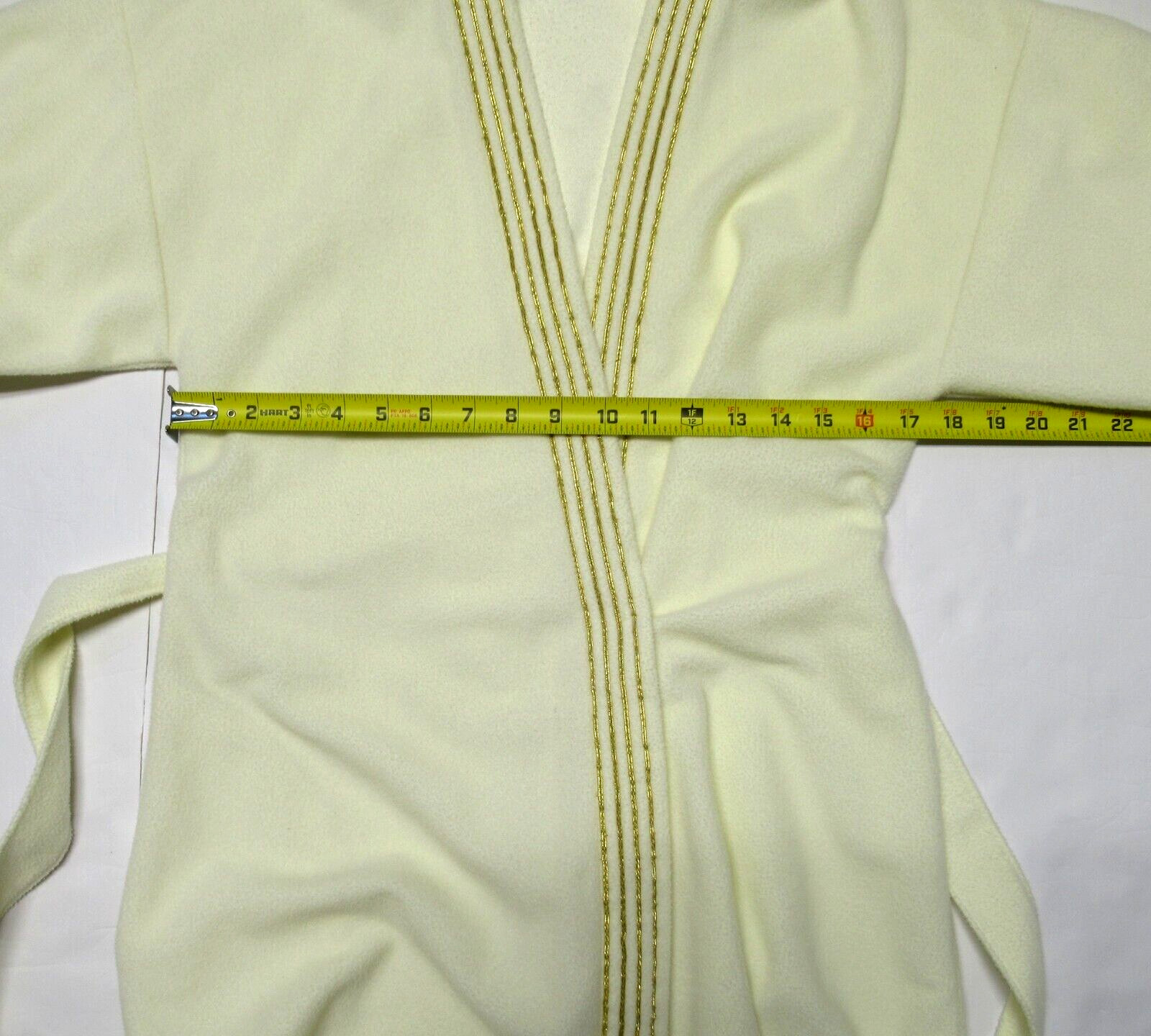 Vintage SEARS Cream Robe Gold Metallic Trim Belt SMALL 3/4 Sleeves At Home Wear