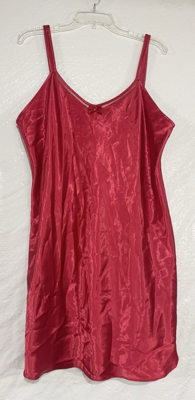 Vtg Secret Treasures Red Shiny Satin Silky Fairy Lace Trim Chemise Dress XL
