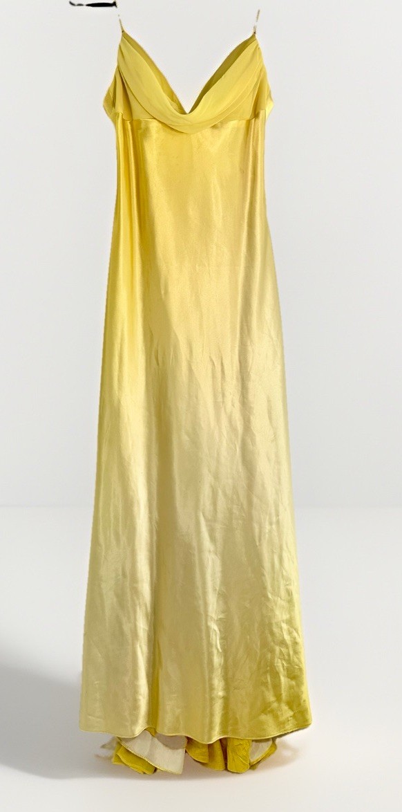 Vintage Betsy & Adam Sz 12 Yellow Formal Dress Y2K Prom Lemon Satin