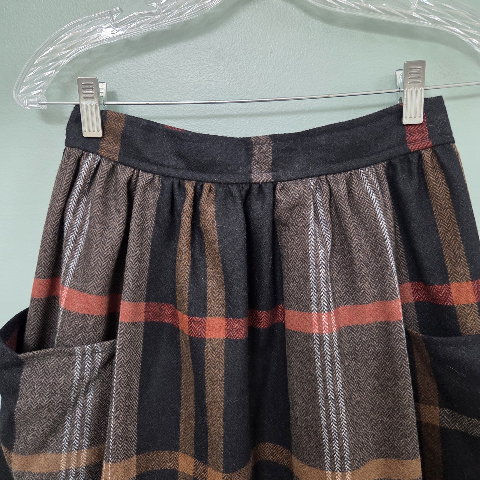 Vintage Jerri Allen Wool Skirt Deep Front Pockets Size 25 Farmhouse Cottagecore