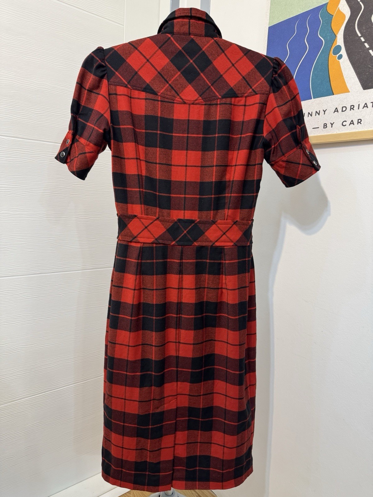 D&G Dolce Gabbana Red Black Plaid Wool Shirt Dress IT 42 US 6
