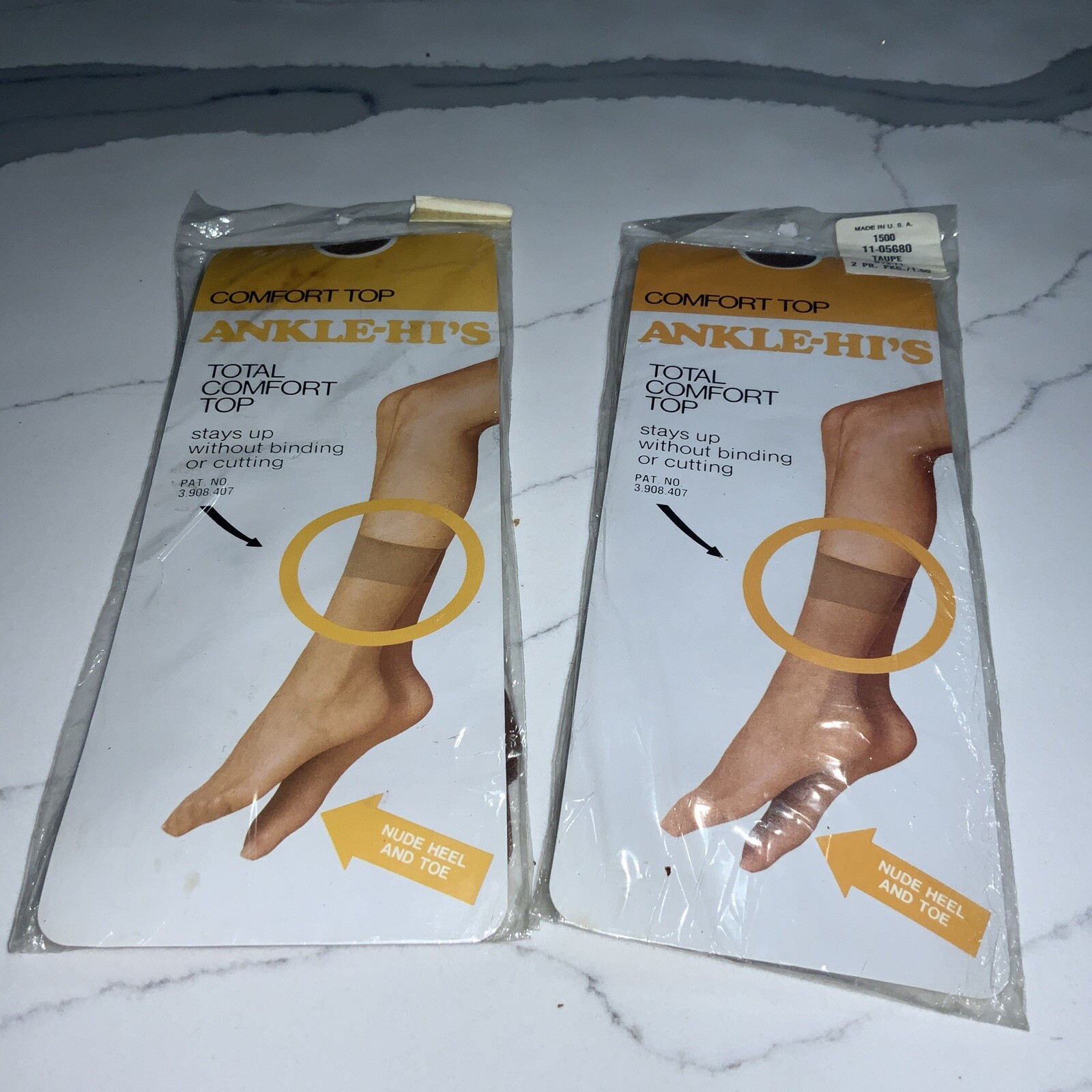 Lot of 2 Packages of 2 Pairs Vintage Comfort Top Taupe Ankle-Hi’s – 8-1/2-11 USA
