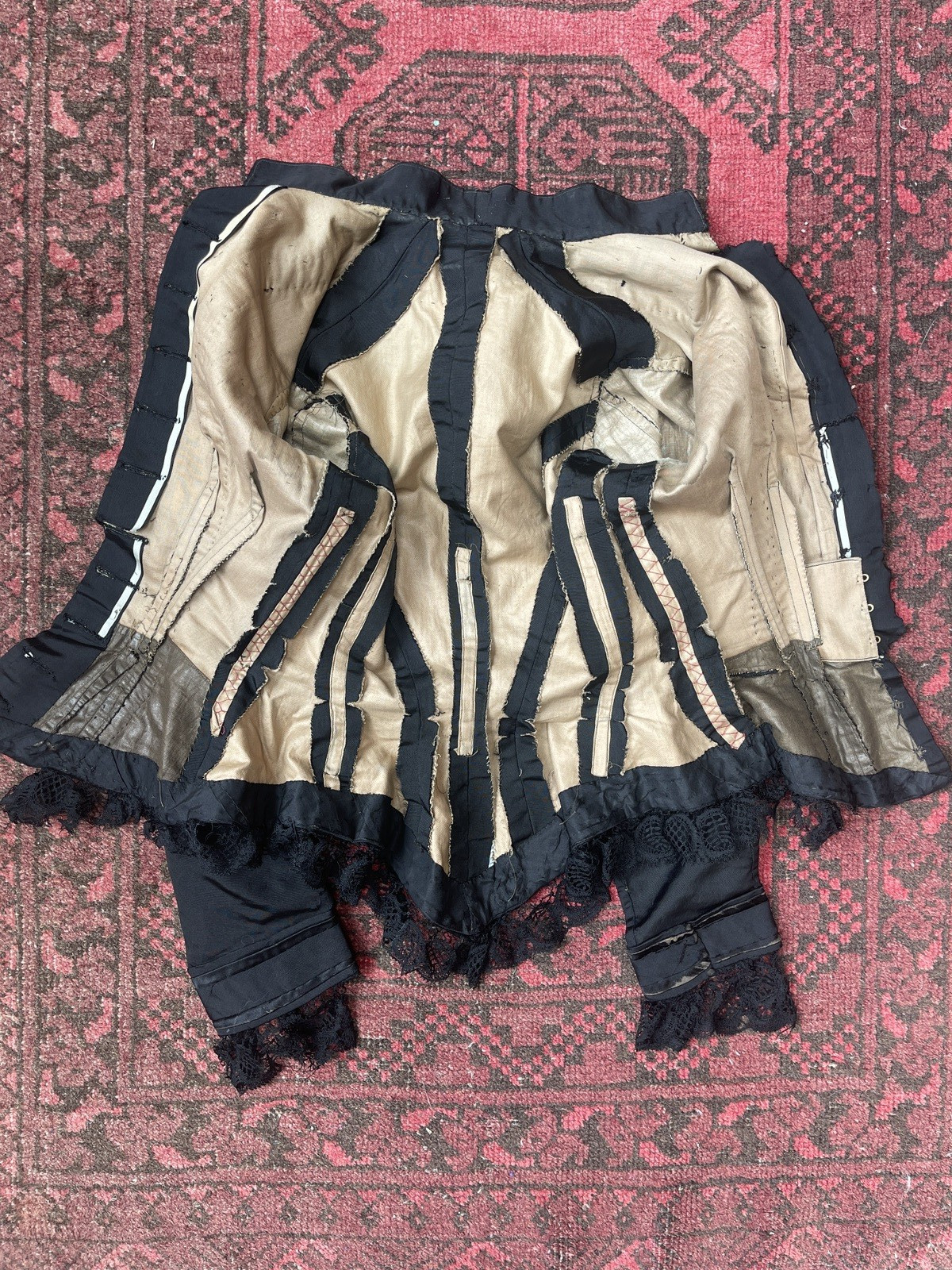 Antique 1880s Victorian Black Silk Bodice XXS AS IS