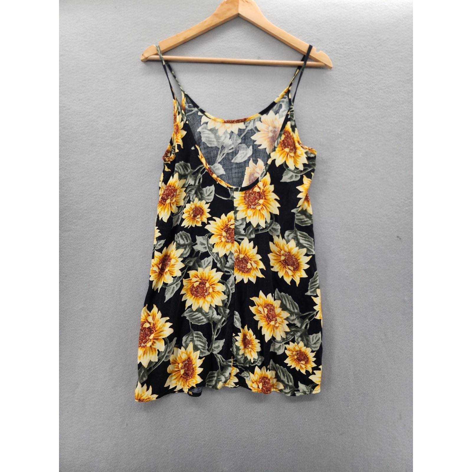 Wet Seal Sunflower Slip Dress SM Black Yellow Floral 90s Y2K Boho Festival Rayon