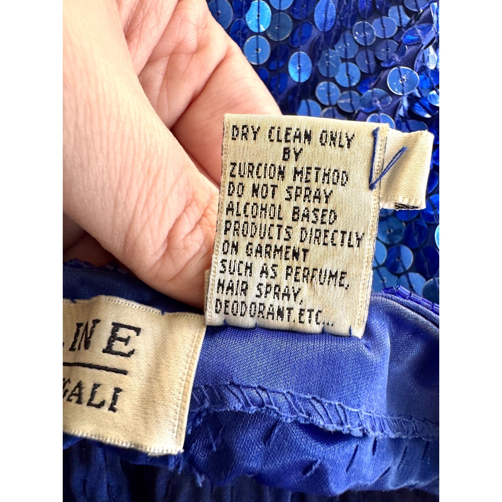 Niteline Della Roufogali Vintage Royal Blue Sequin Halter Scalloped Dress 12