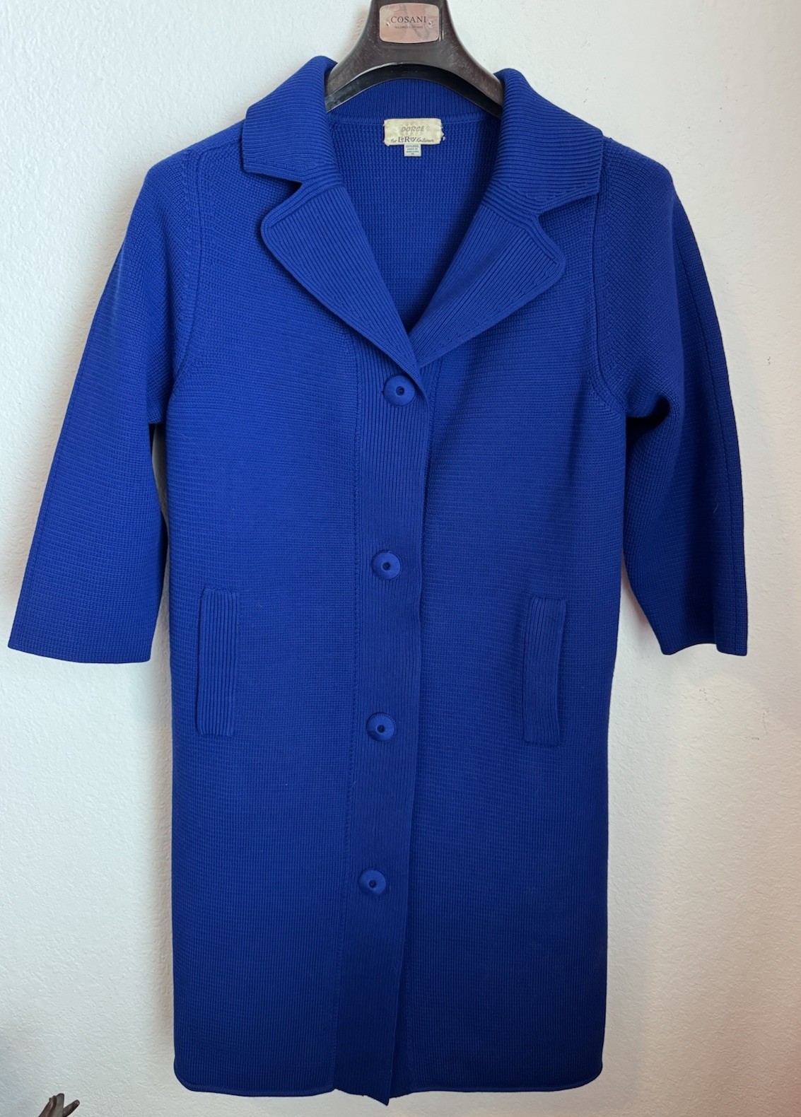 Vtg Long Coat Dorce LeRoy Knitwear Size M 60s 70s Thick Blue Wool Mod Coat Nice