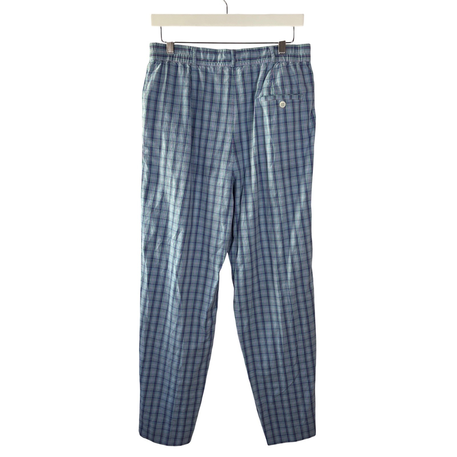 David Brooks Vintage Plaid Pleated Pants Blue Green High Waist Tapered Size 12