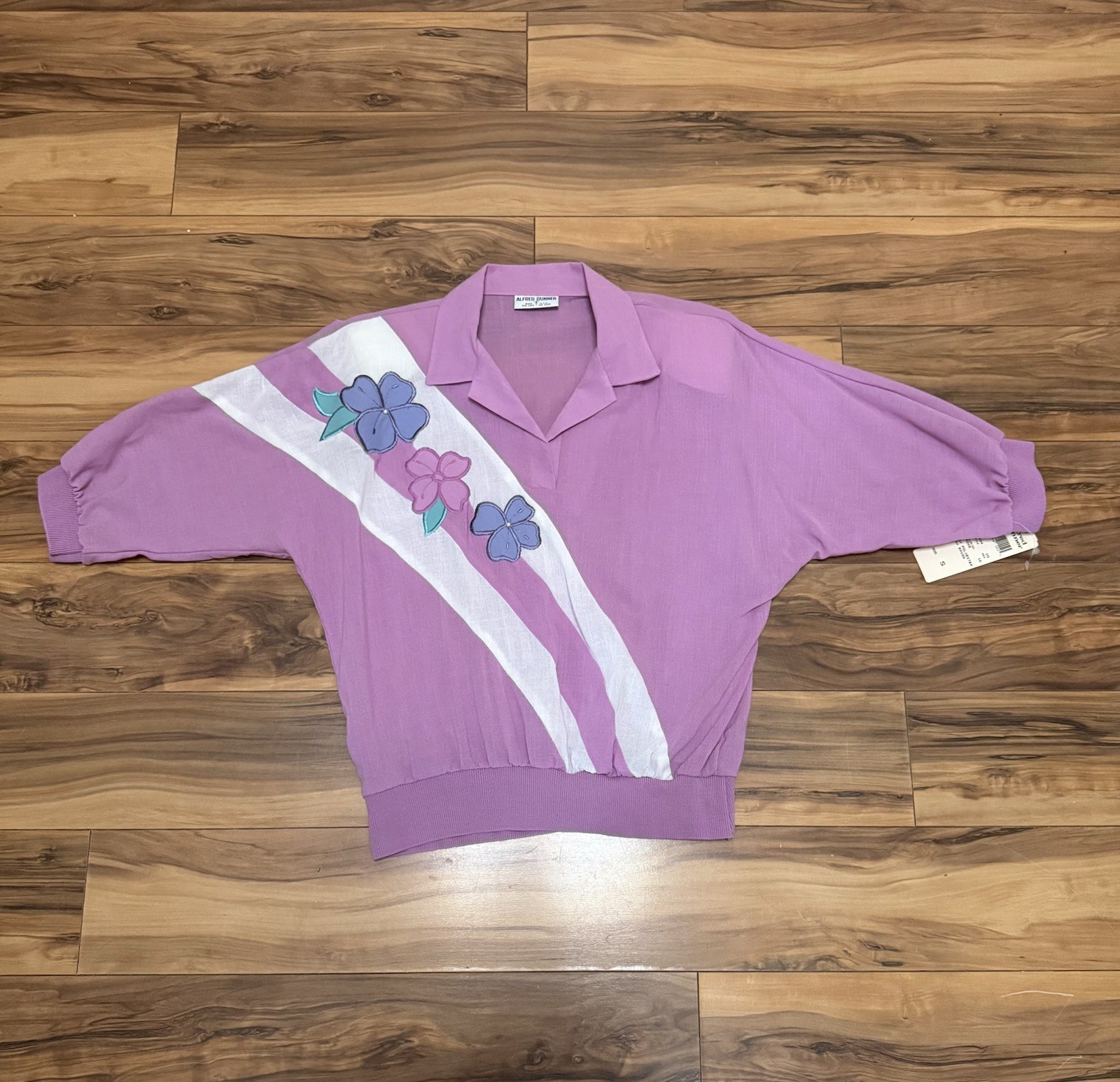 Vintage 80s Golden Girls Pullover Floral Top Purple Deadstock S
