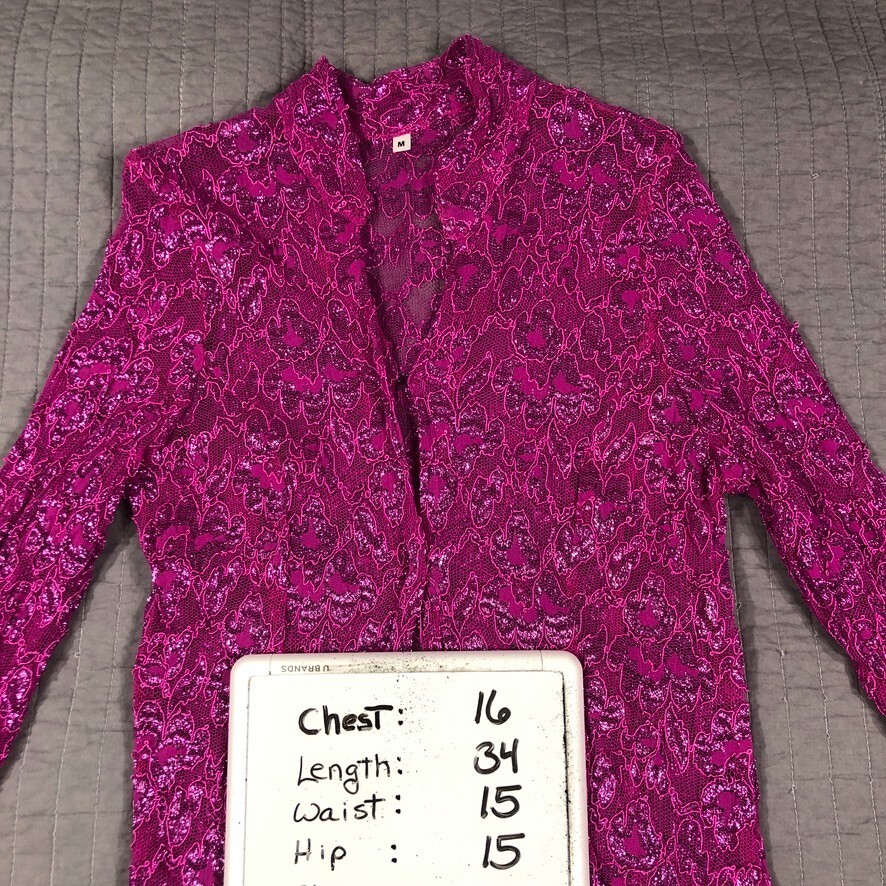 Vintage Y2K Jacket Women Medium Pink Glitter Sheer Lace Festival Kimono Boho NWT