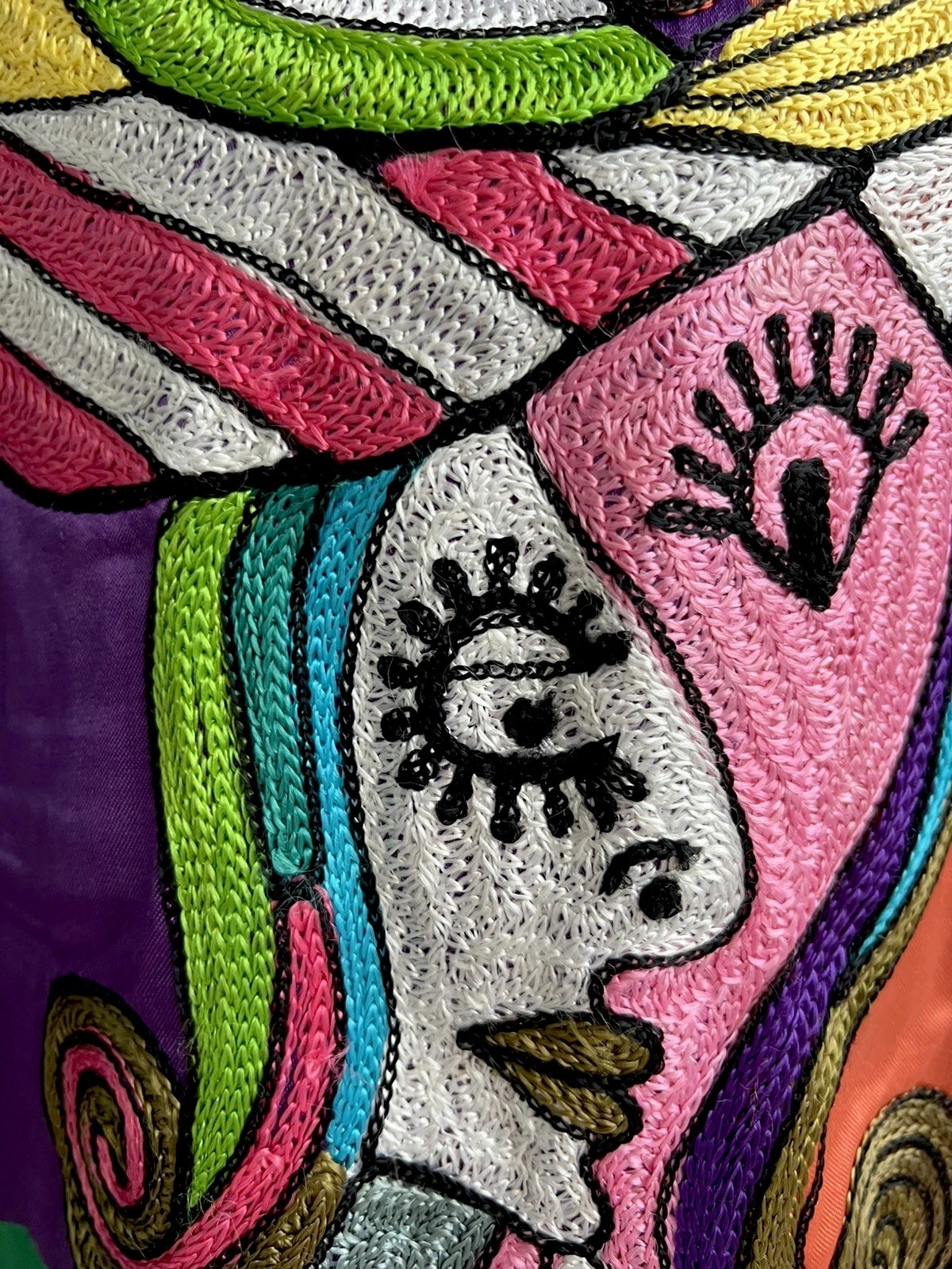 Vintage 80 Sandy Starkman Wearable Art Jacket Picasso Cubist Embroidered S Rayon
